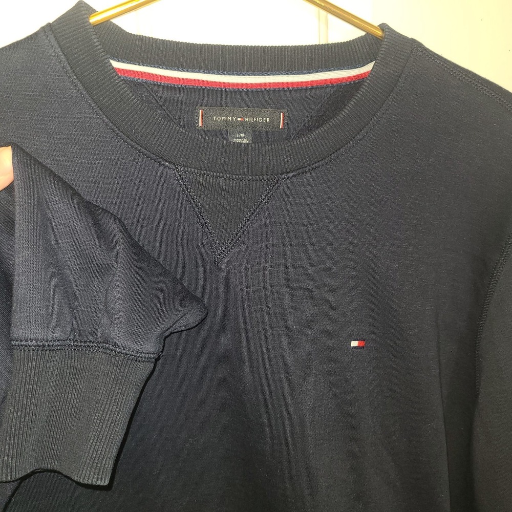 Tommy Hilfiger‎ Sport Sweatshirt Womens Lg Navy Blue Soft Crew Neck Logo Sweater